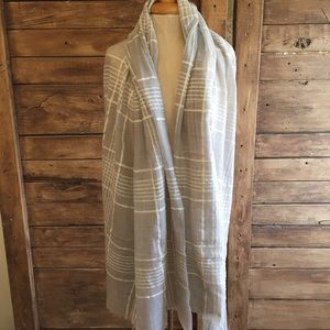 Gray white woven grid sheer shawl scarf wrap
